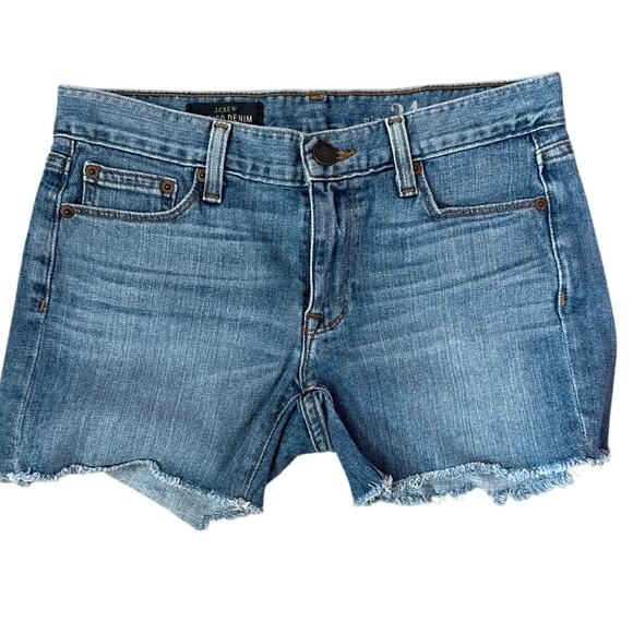 J. Crew‎ Indigo Denim Frayed Hem Low-Rise Preppy Shorts Size 24 - Picture 3 of 8